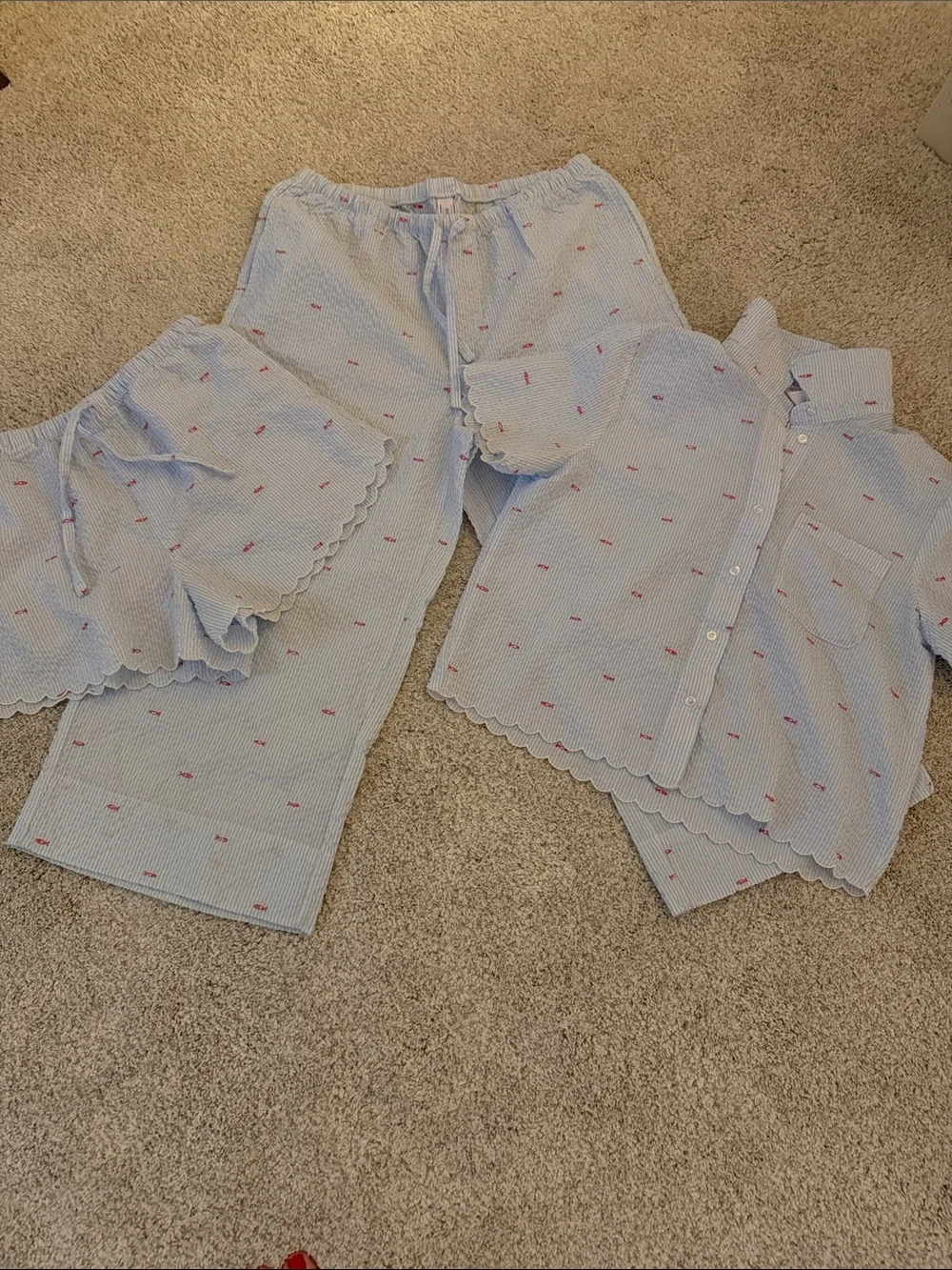 3 piece Auden Light Blue Pajama Set with Red Fish Embroidery